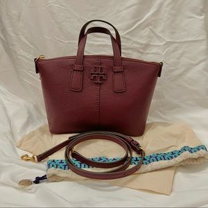 Tory Burch McGraw Mini Top-Zip Satchel in Claret